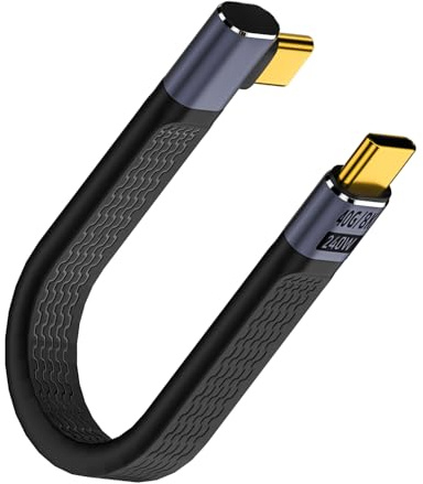 QIANRENON 240 W USB4.0 C 90° vinkel PD Fast Charging kort kabel 40 Gbps typ C hane till rak vinkel platt flexibel datakabel, för Thunderbolt 4 Smartphone Power Bank, 13 cm/5,1 tum sidokurva)