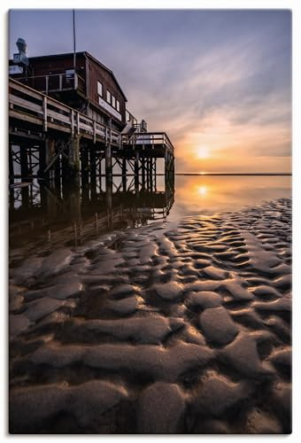 ARTLAND Wanddeko Leinwand Bilder Wandbild 80x120 cm Strand Meer Nordsee Pier St. Peter Ording Sonnenuntergang U4TT