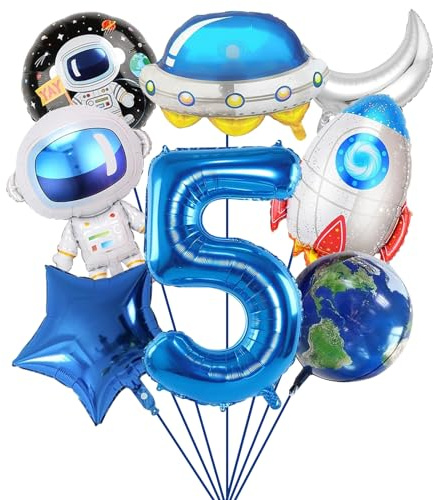 SPHERETRON Ballonger Astronaut Rymd Födelsedag Dekoration 5 År Fest Rymdtema Raket Astronaut Ballong Rymdskepp Ballonger Dekoration 5 för Barn Födelsedag Universum Tema Party