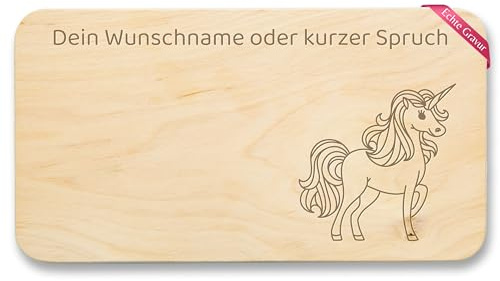 Frühstücksbrettchen Holz Natur - Einhörner - Einhorn Motiv I Geschenk Kinder mit Name I Text I Spruch individuelle Gravur - 22x12 - Holz - frühstücksbrett kinderbrettchen unicorn brettchen