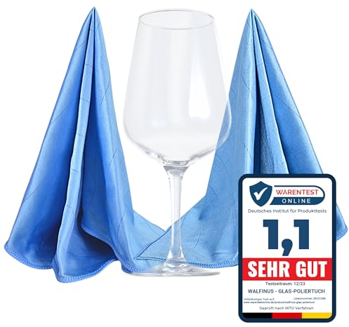 Walfinus Premium 2er-Set Blau Mikrofaser Gläserpoliertuch fusselfreies, streifenfreies, kratzerfreie Microfaser Glaspoliertuch für Spiegel und Hochglanzoberflächen ca 50-60cm Poliertücher