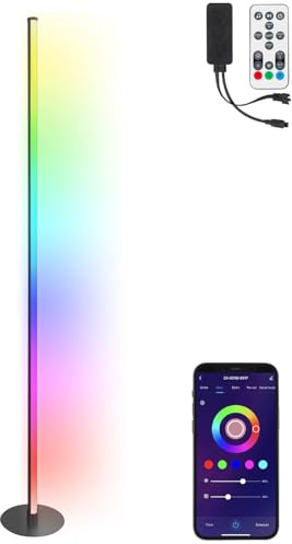 Luminea Home Control Stehlampe LED: WLAN-Steh-/Eck-Leuchte, RGB-IC-LEDs, 12W, dimmbar, App, 155cm, schwarz (Ecklampe, Stehleuchte RGB, Disco)