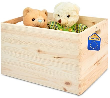 Pinus Holzkiste ohne Deckel 40x30x23 cm Aufbewahrungsbox Bastelkiste | Kiefernholz, offene Bauweise, Basteln Deko Geschenk, Bücher Textilien Ordnung, stapelbar, glatt geschliffen