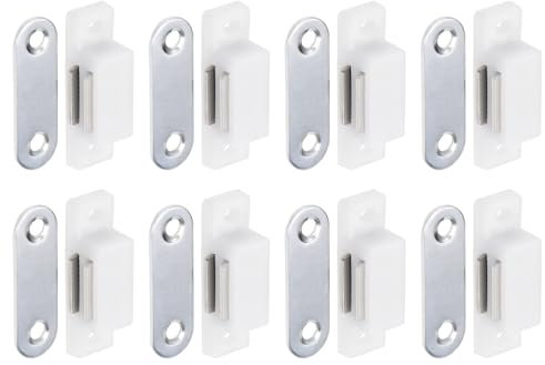 DTGN 28x10mm(LxW) Magnetic Touch Latch - 8 Pack - Good for Kitchen Cupboard Drawer Furniture - Plastic Magnetic Catch Latch Closures - White