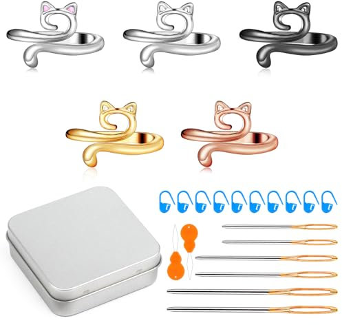 Deudy Häkelringe, Verstellbare Häkelringe Finger, Crochet Strickfingerhut Fadenführer Ring mit Stopfnadel, Metall Verstellbare Crochet Strickschlaufe für DIY Strickhandwerk