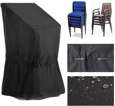 F&J Outdoors Gartenstühle Abdeckung, Wasserdicht UV-beständig Robust Schutzhülle für Stapelstühle Hochlehnstühle, Draußen Plane für Sommer Winter (69x94x91/119cm,Stoff-Upgrade)