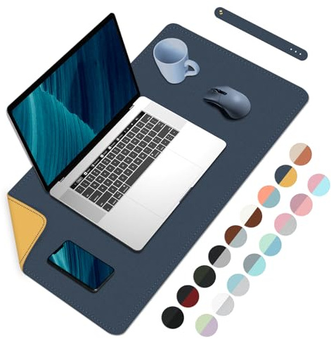 Doppelseitige Schreibtischmatte Büro-Schreibtischunterlage, wasserdichte Schreibtischunterlage Tischschutz, großes Mauspad für Tastatur und Maus-60x35cm, Dunkelblau+Gelb