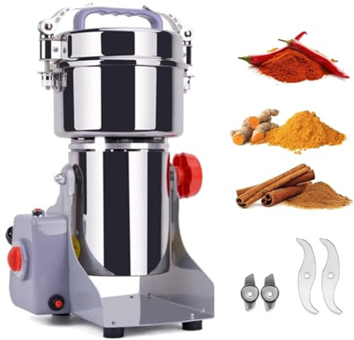 ZyKnaurral Macinino Elettrico, macinino in Acciaio Inox con manometro di Protezione da sovraccarico, Adatto per Chicchi di caffè, Mais essiccato,2000g