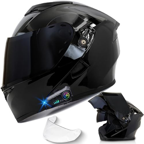 Motorradhelm, Integrierter Klapphelm, ECE-Zertifizierung mit HD Anti-Fog-Doppelvisier, Klappbarer Modularer Motorrad Helme für Erwachsene Männer und Frauen, 55~64CM