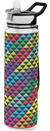 Mnsruu Transparente Sport-Wasserflasche mit Strohhalm, auslaufsichere Trinkflasche, abstrakte Vektordreiecke, Fahrradflaschen für Sport, Büro, Schule, BPA-freier Tritan-Kunststoff, 1 Liter