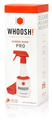 WHOOSH! Spray Nettoyant Écran 500 ML Chiffon Microfibre, sans Traces Retail | Formule sans alcool ni ammoniaque, inodore. Pour TV, ordinateur, tablette, smartphone et lunettes. Chiffon doux inclus.