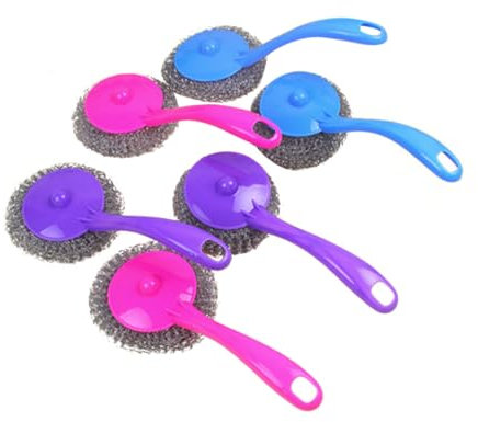 Healeved 12piezas Estropajos De Metal Con Mango Cepillo De Cocina Para Limpiar Sartenes Ovens y Parrillas Aleatorios
