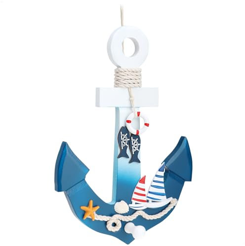 com-four® Dekorativer Anker aus Holz - Schifffahrt Deko zum Aufhängen - Maritime Hängedeko für zu Hause