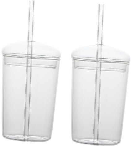 PRETYZOOM 2satz Trinkbecher Mit Strohhalm Für Milch Wein Tee Kälte Und Hitzebeständig Bruchfest Für Büro Esszimmer Wohnzimmer