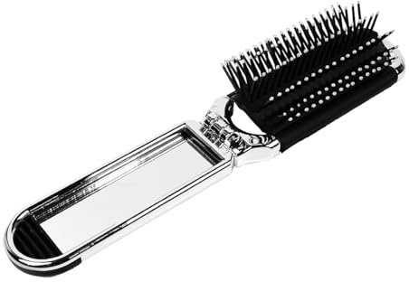 Sarini Resehårborste med spegel. Vikbar mini hårborste. Pocket Travel Brush. Vikbar hårmassagekam. Portabel Silver Styling Kam för kvinnor och män.