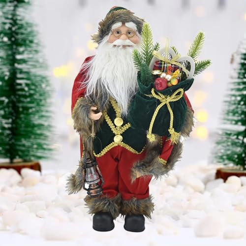BAKAJI Babbo Natale con Sacco Porta Regali con Vestiti in Tessuto Rosso e Verde, Figura Natalizia Decorativa, Decorazione Addobbo Natalizio Tavolo Casa, Ufficio Decorazioni Natalizie (60 cm)