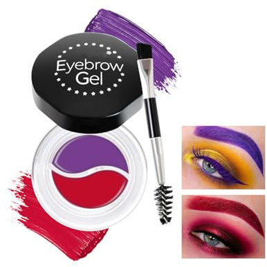 MockTota Gel de Cejas Colorido Resistente al Agua - Kit 2 Colores Neón, Doble Cepillo & Fórmula Hipoaalergénica para Carnaval, Maquillaje Artístico y Uso Diario (Rojo+Violeta)