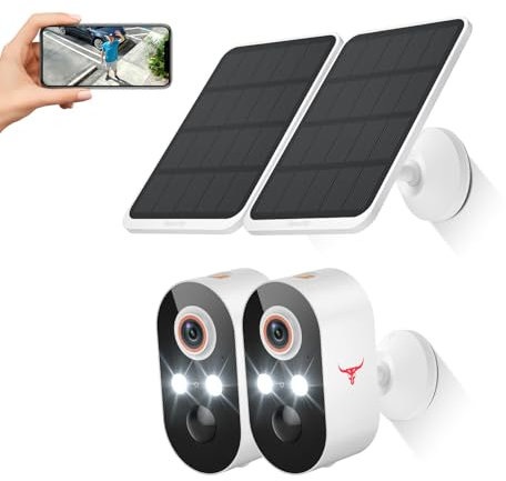 GlowPop 1080p Wireless Security Camera with Solar Panel, AI Human Detection, 2-Way Talk, Night Vision, Cloud Storage (Sold Separately), Battery Included, Home Security, 2.4GHz WiFi Only (2 Pack)