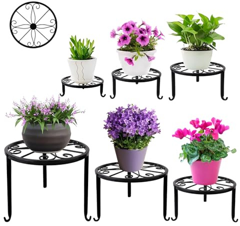 6-Pack Metall-Pflanzenständer, Heavy Duty Blumentopf Ständer für mehrere Pflanzen, Outdoor Anti-Rost-Pflanzentopf Regal, Runde Pflanzenhalter für Outdoor/Indoor Pflanzer, Wohnzimmer, Balkon Dekor (6P