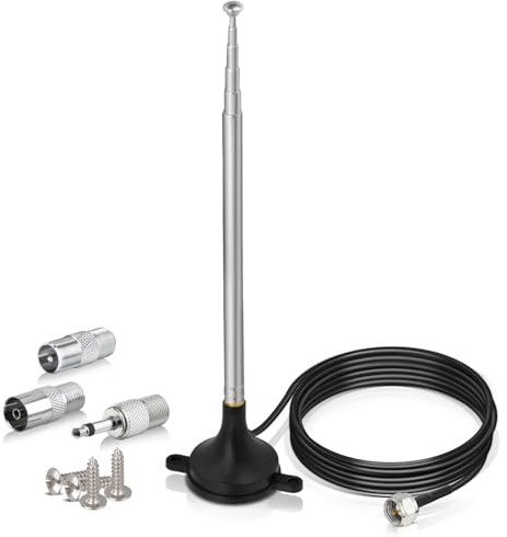 Bingfu DAB FM UKW Radio Antenne Teleskopantenne mit Magnetfuß 3 m Kabel | Inkl. 3 Adaptern für DAB Radio, FM Radio, Stereoanlage, HiFi-Receiver und AV-Audiosysteme