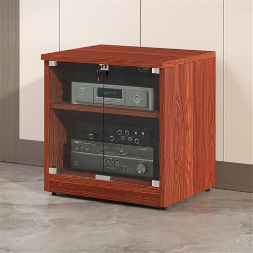 MJMLUCK Medienständer mit Türen aus gehärtetem Glas, modernes Sound-Rack mit verstellbaren Regalen, Stereo-Schrank aus Massivholz für Spielekonsolen und DVD-Player (schwarz, groß) (orange, klein)