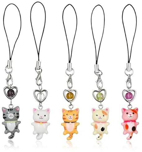 EIR 5 Stück Süße Handy-Anhänger,Handyanhänger,Niedliche Kätzchenform,Phone Charm,Keychain Cute,Bag Charm,Schlüsselanhänger Aesthetic,Zubehör für Handytasche,Schlüsselanhänger,Kamera-Anhänger