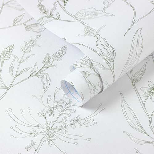 Yomshi Green Self Adhesive Wallpaper Green 44×300cm Peel and Stick Wallpaper Floral Wallpaper Leaf Fruits Vinyl Film Sticky Back Plastic Waterproof for Bedroom Bathroom Kitchen Cabinet Easy Install