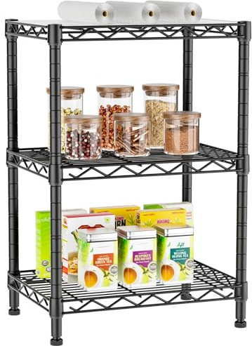 Golpart 3 Tier Adjustable Storage Shelves Heavy Duty Metal Utility Shelf Wire Shelving Unit Organizer Rack for Home Kitchen Office Bathroom Pantry Room 12 D x 18 W x 30 H
