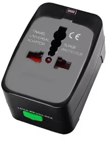 Adattatore universale da viaggio, internazionale, multifunzione, tutto in uno, con 2 porte USB. Compatibile con più di 150 paesi, tra cui Europa, Australia, UK e EU. (Nero)