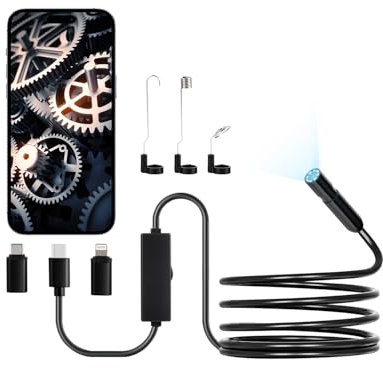 VEVOR Caméra Endoscopique avec Câble Semi-Rigide 3 m, Endoscope HD 1920p pour Android et iOS, avec 8 Lumières LED Réglables, Zoom, Étanche IP67, Caméra Serpent d'Inspection pour Automobile, Plomberie