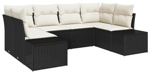 vidaXL Conjunto de sofás de jardín 6 pcs Negro y Crema Poliratán, Juego de sofá de jardín, Asientos modulares, Materiales duraderos, Resistentes al Clima y al Sol