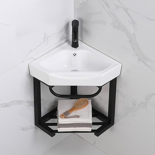 Lavandino Angolare In Ceramica Con Mobiletto, Piccolo Lavandino Angolare Da Bagno A Parete, Materiale In Alluminio Spaziale, Mobiletto Angolare Da Bagno Con Troppopieno, Set Di Mobili A Parete Desi,