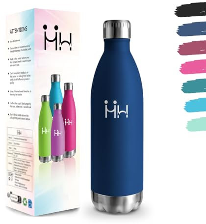 Gourde, 1000 ml Sans BPA, Gourde Isotherme, 18/8 Acier Inoxydable, Bouteille Isotherme, Isolation Sous Vide à Double Paroi, Gourde Acier Inoxydable pour Voyage, Cuisine, Salle de Sport - Bleu foncé