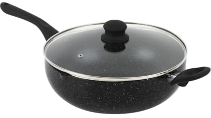 QDESIGN BLACKMARBLE+ Wok en fonte d'aluminium super anti-adhésif anti-rayures sans PFOA - tous feux dont induction - Marbre noir, 28 cm