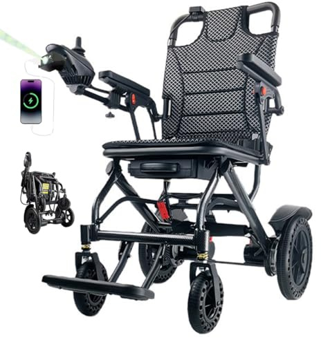 Juodkeo Elektrischer Rollstuhl mit LED-Licht, 360W Motor Elektrorollstühle, faltbarer All-Terrain-Elektrorollstuhl, für draußen, Reisen, Einkaufen