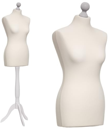 DummyDoll Schneiderpuppe weiblich Größe 38/40, Überzug Creme/Ecru, Holzdreibein weiß