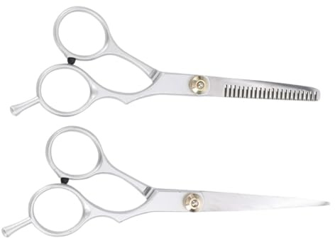 MOTHNUR 2 Pezzi Forbici Professionali Parrucchiere Dentate Sfoltire Taglio Acciaio Impugnatura Zincata con Poggiadito per Salone