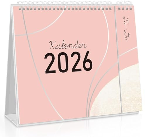 SKYDUE Tischkalender 2026, Kalender Von Nov. 25 Bis Dez. 26, Stehkalender 2026 Zum Aufstellen, Monatskalender Mit Monatsansicht Abreißbarer Liste,27x23x7.8cm, Kalender Schuljahr (Rosa Silber)