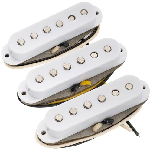 Musiclily Pro ST-TX Staggered Alnico 5 Micro Single Coil Manche Milieu Chevalet Pickups Set pour Guitare électrique type Strat, Blanc