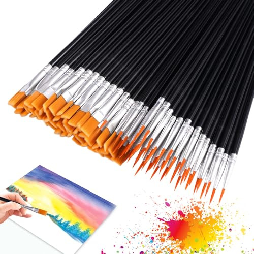 100 Piezas Pinceles Acrílicos Planos con Cerdas de Nailon