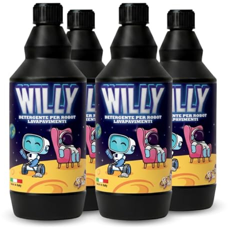 WILLY Detergente Robot Lavapavimenti | Pulizia Profonda per Piastrelle, Laminato, PVC, Vinile e Legno | Detersivo Pavimenti Sgrassante Compatibile con Lavasciuga Robotizzati (4, 750 ml)