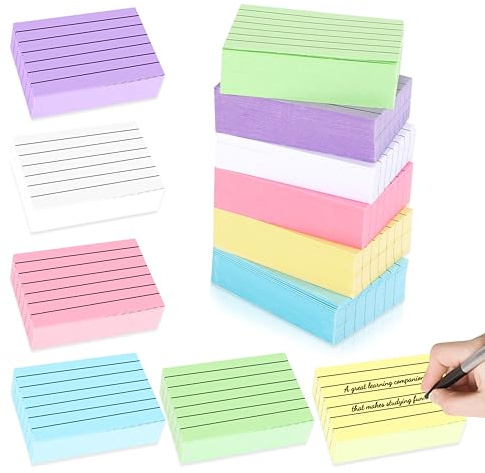 Staranry 1200er Karteikarten A8 Liniert, 150g/m² A8 Linierte Lernkarten, 5 X 7.5cm Verdicktes Papier Bunt Lernkarten, karteikarten englisch vokabeln für Schule, Büro, Präsentation(6 Farben)