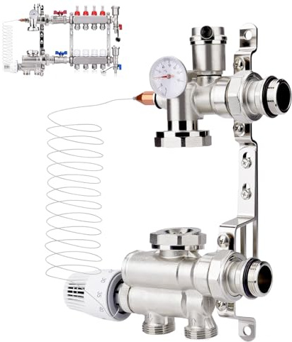 Gruppo pompe con regolazione a valore fisso per riscaldamento a pavimento [20–60 °C | 210–235 mm | Connessioni G1 | 16 bar | fino a 180 m²] Collettore per circuito di riscaldamento Pompa per collettor