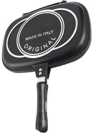 Cocoarm Poêle à Double Gril Antiadhésive en Aluminium de 32cm, Poêle à Frire Double Face Efficace pour la Cuisine Domestique et l'extérieur