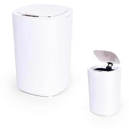 BESCH Cubo de Basura Cuadrado para Baño 20 x 20 x 30 cm 12 Litros con Tapa Sensor de Movimiento - Papelera Inteligente para Oficina, Habitación, Cocina de Color Blanco