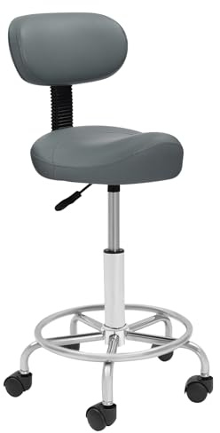 Gaabungky Sattelhocker mit Rollen, Höhenverstellbarer Drehhocker für Büro, Friseur, Bar & Praxis, Ergonomischer Rollhocker mit Rückenlehne – PU-Sitz, 360° drehbar, bis 150 kg belastbar (Grau)