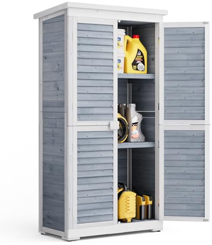Blishom Caseta de Jardín, Cobertizo de Madera para Herramientas, Trastero Exterior, Caja de Jardín, 160 x 87 x 47 cm, Caseta de Jardín para Exteriores, Cobertizo para Herramientas (Madera) (Gris)