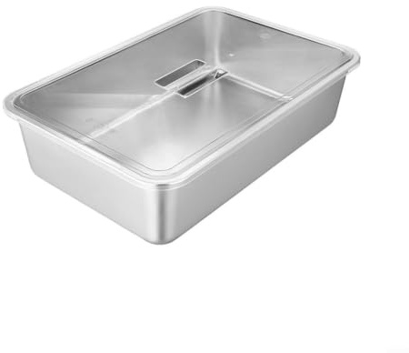 Zeroupshop Molde de acero inoxidable para hornear, con tapa, bandeja rectangular para pasteles, para almacenamiento, lavabo inferior plano resistente a la corrosión, para cocina, apto para