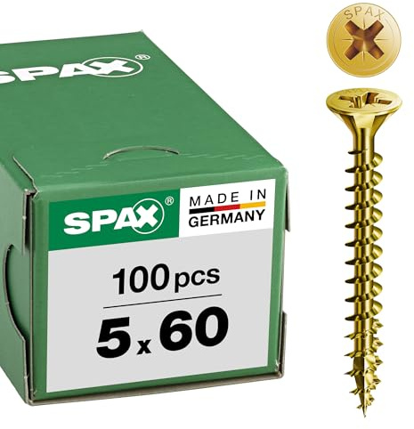 SPAX Universalschraube, 5,0 x 60 mm, 100 Stück, Kreuzschlitz Z2, Senkkopf, Vollgewinde, 4CUT, YELLOX A2L, gelb verzinkt, 1081020500603