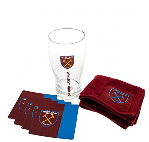 West Ham Utd Football Club Mini Bar Set Glass Towel Coasters New Badge Official